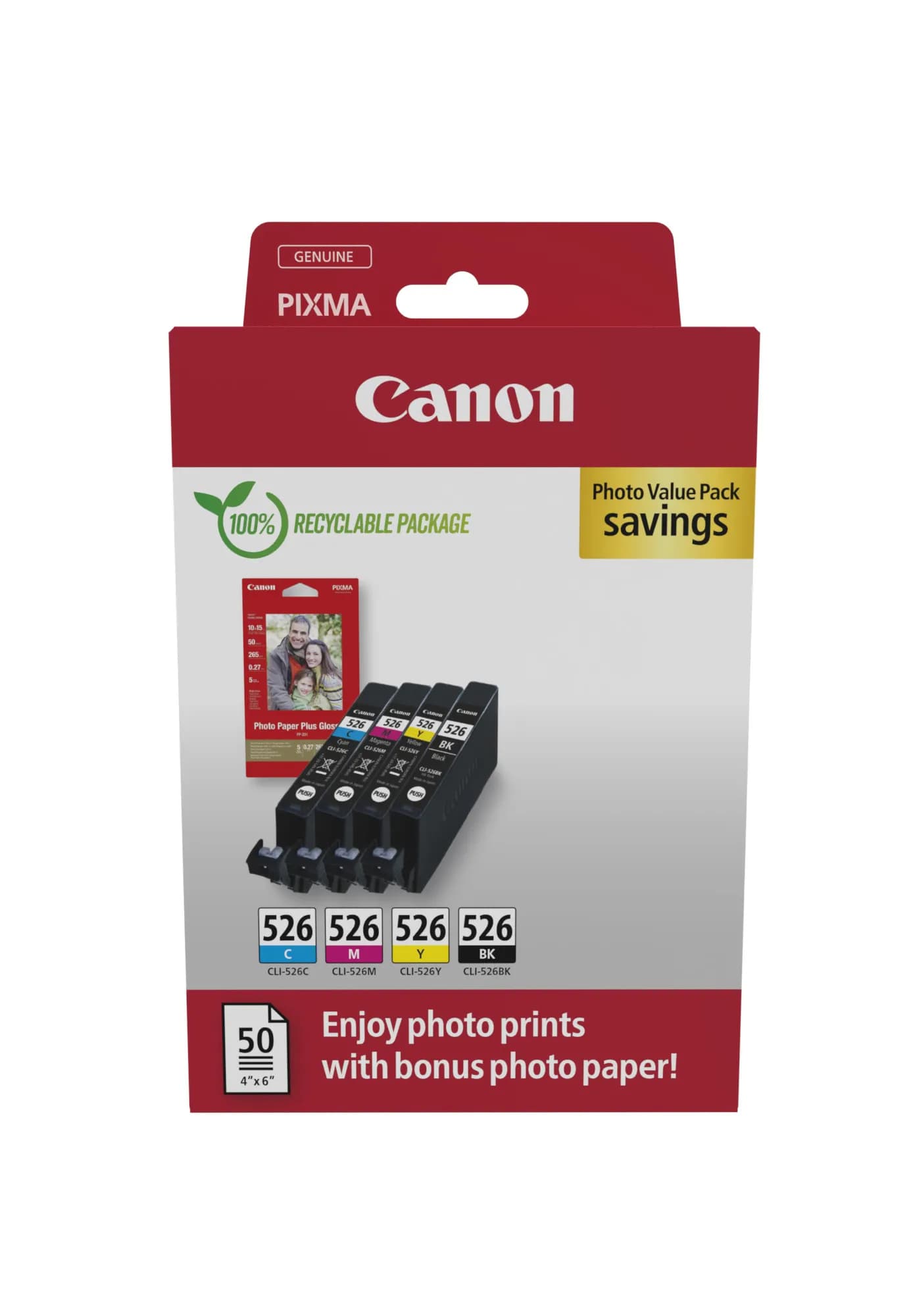 Canon CLI-526-mustekasettipakkaus, keltainen, syaani, magenta, musta, 4 kpl