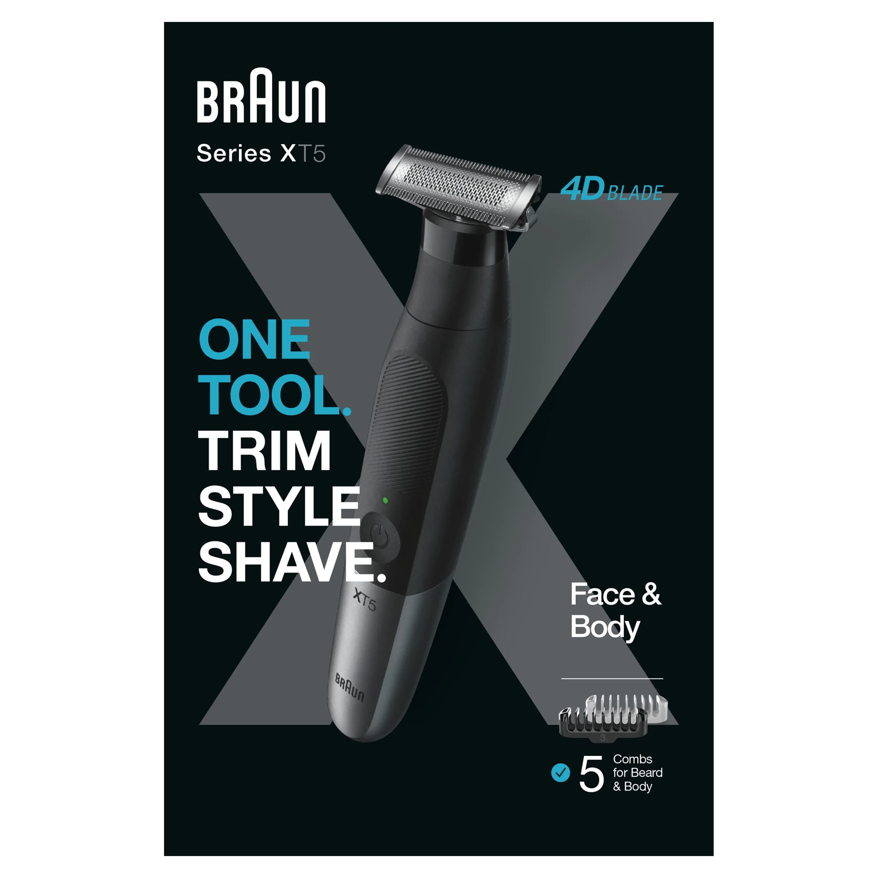 Braun Series XT5 -partatrimmeri, vartalotrimmeri ja parranajokone, harmaa