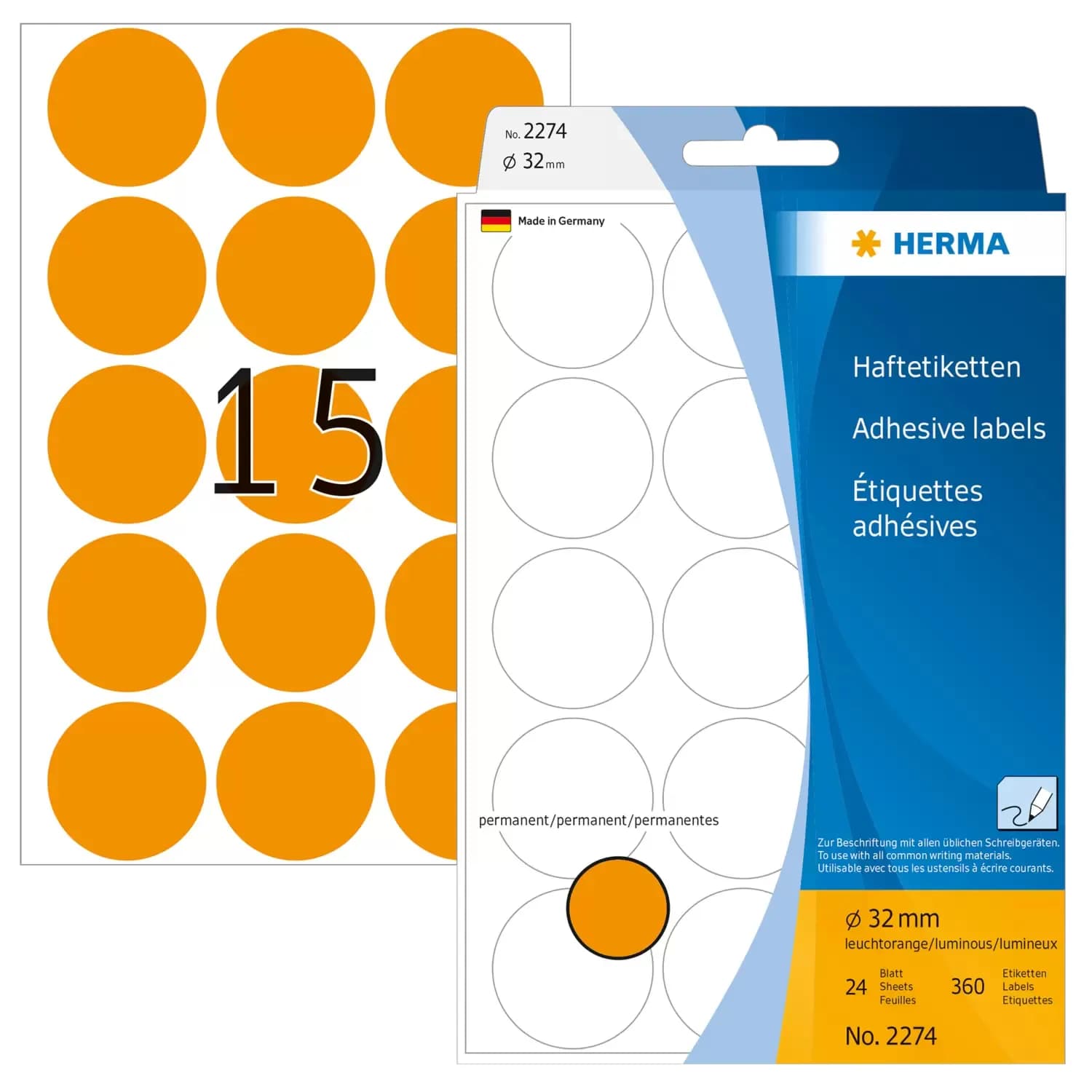 Herma label manual ø32 neon orange (360)