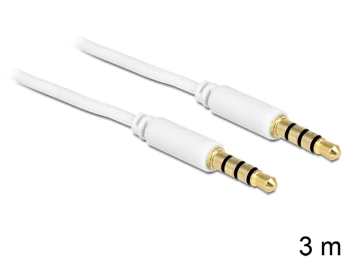 DeLOCK 83442 kullattu 3,5 mm -audiokaapeli, 3 m, valkoinen
