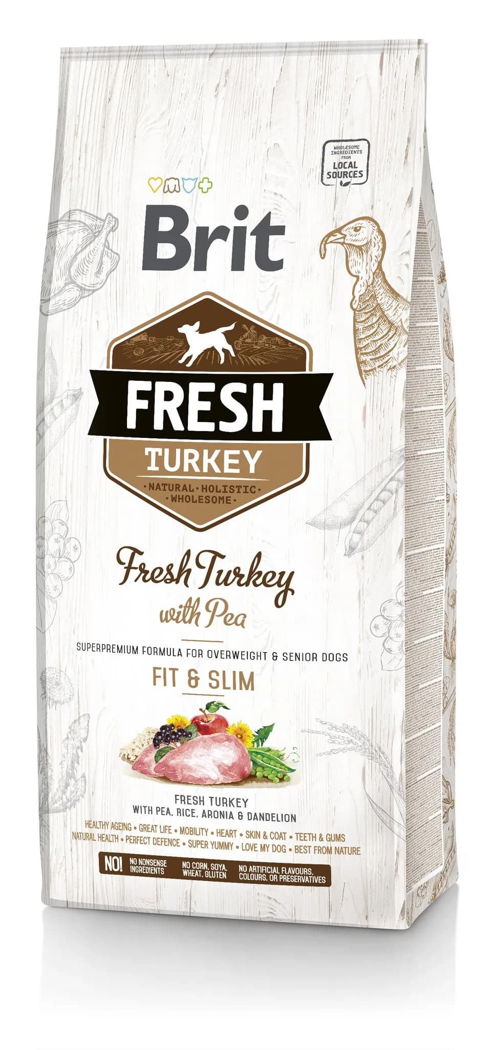 Brit Fresh Turkey with Pea Fit & Slim, Koiran kuivaruoka, Adult, Senior, 12 kg