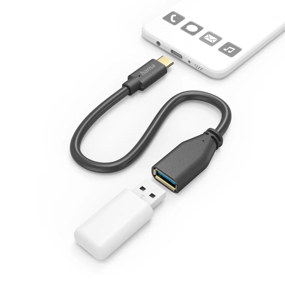 Hama OTG USB-C - USB-A -kaapeli, Musta, 0.15m