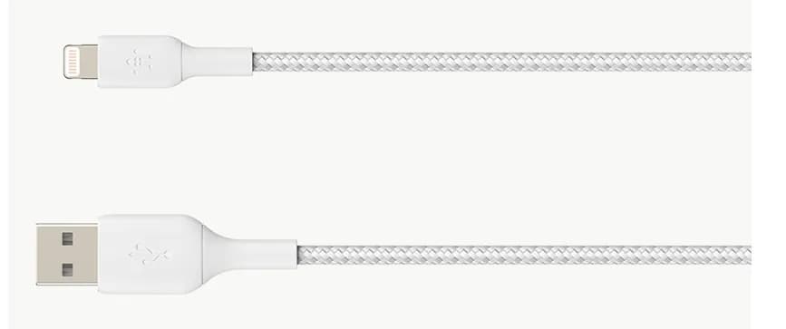 Belkin BOOST CHARGE Braided Lightning – USB-A -kaapeli, 0,15 m, valkoinen