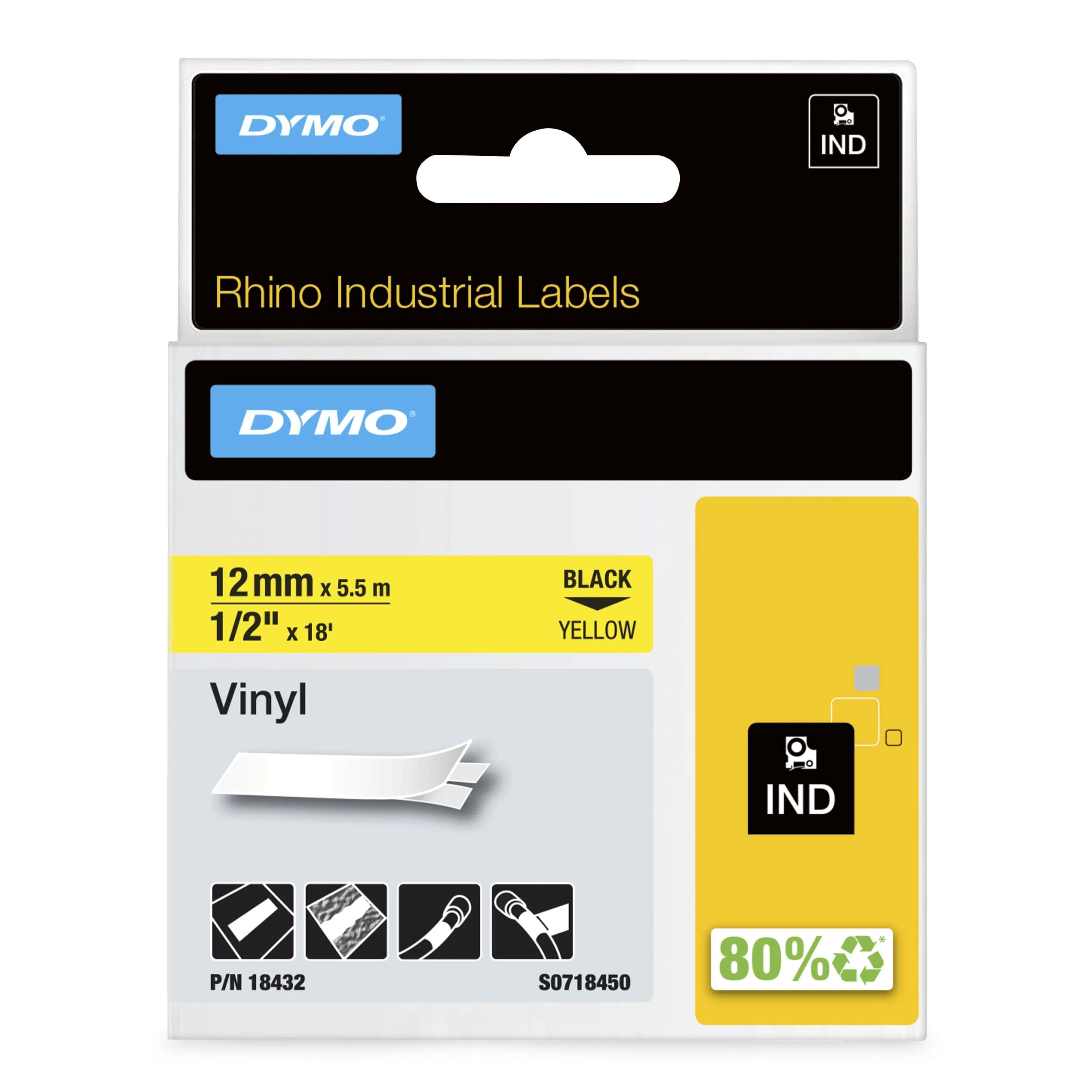 DYMO Rhino Professional, pysyvä merkkausteippi, vinyylitarra, 12mm