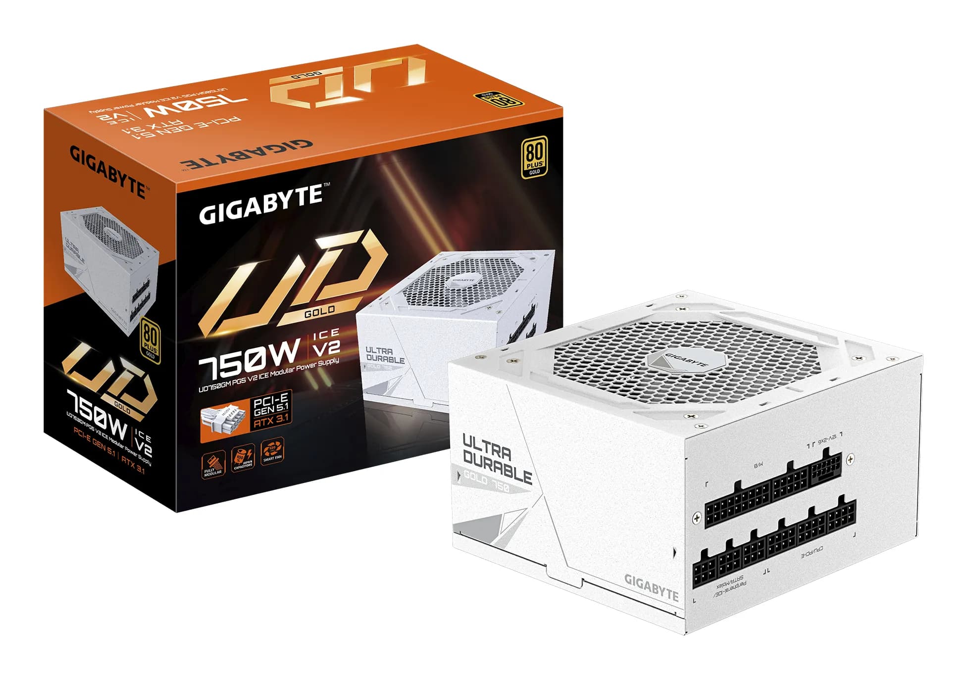 Gigabyte UD750GM PG5 V2 ICE 750W -virtalähde, 80 Plus Gold