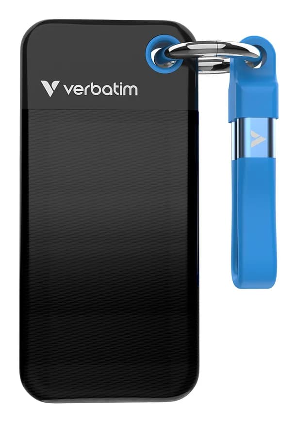 Verbatim Pocket SSD 256 Gt USB 3.2 Gen 2 (USB-C) -ulkoinen SSD, iskunkestävä, kannettava, musta/sininen