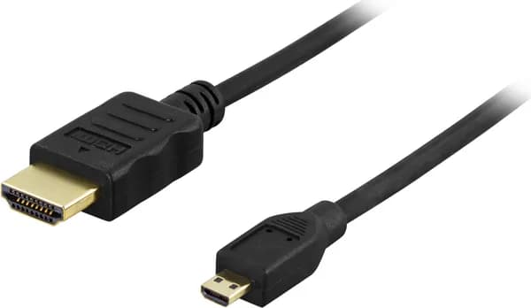 Deltaco HDMI 1.4 – Micro HDMI Flat -kaapeli jossa Ethernet, 3 m, musta