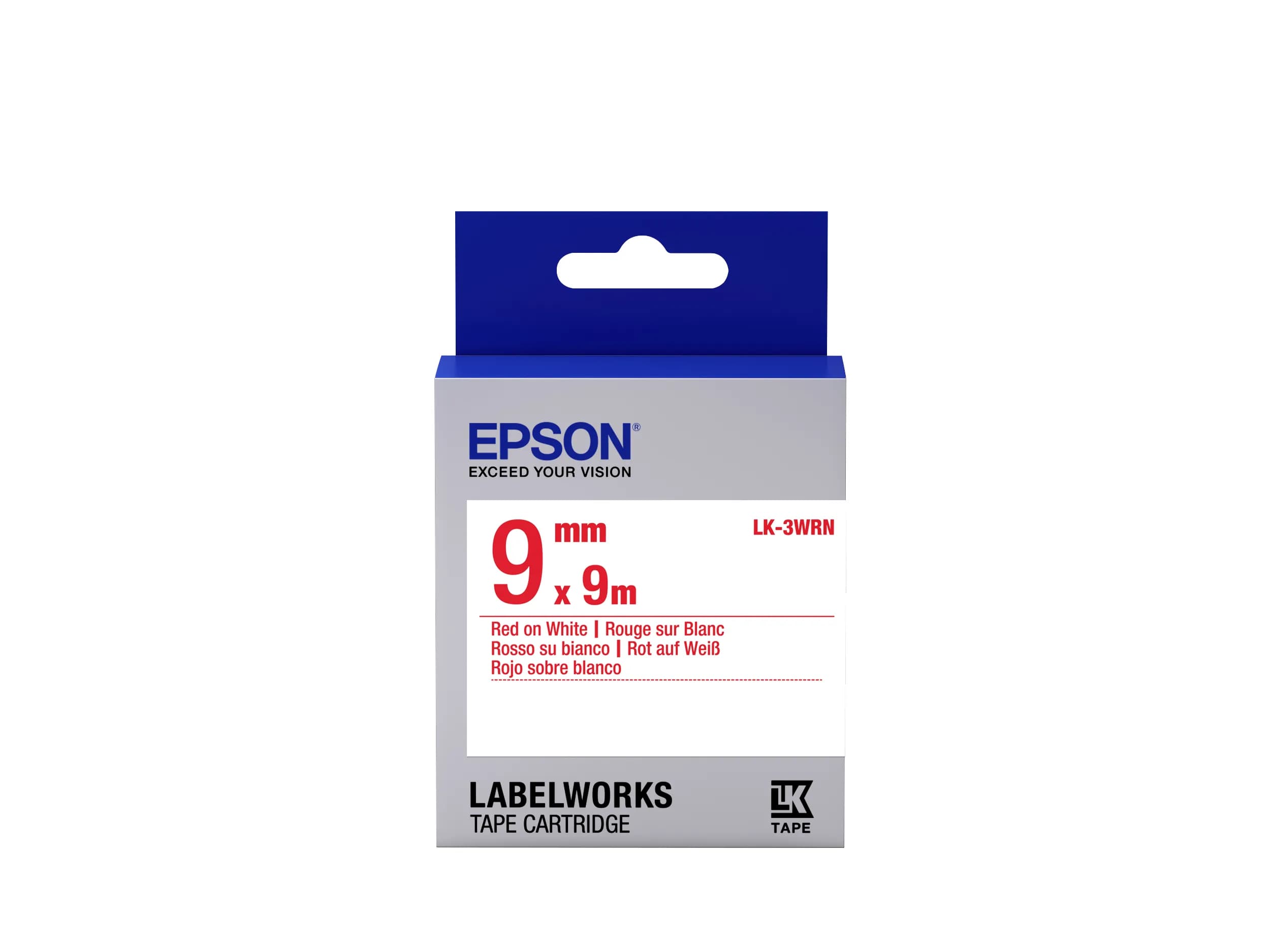 Epson LabelWorks LK-3WRN - Punainen valkoisella - Rulla (0,9 cm x 9 m) 1 rulla (rullat) etikettiteippi malleihin LabelWorks LW-1000, 300, 400, 600, 70