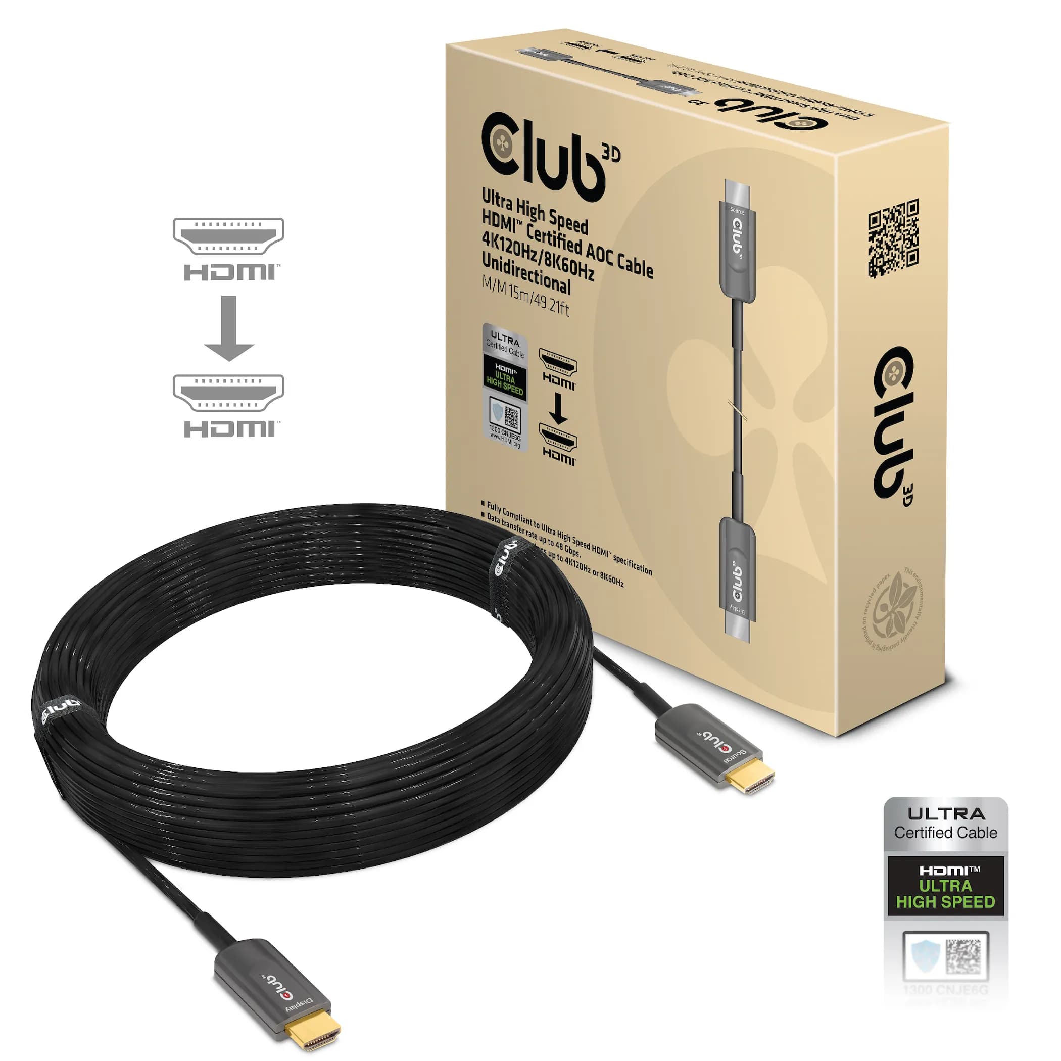 Club 3D CAC-1377 Aktiivinen HDMI 2.1 -kaapeli, jossa 8K, 15 m, musta