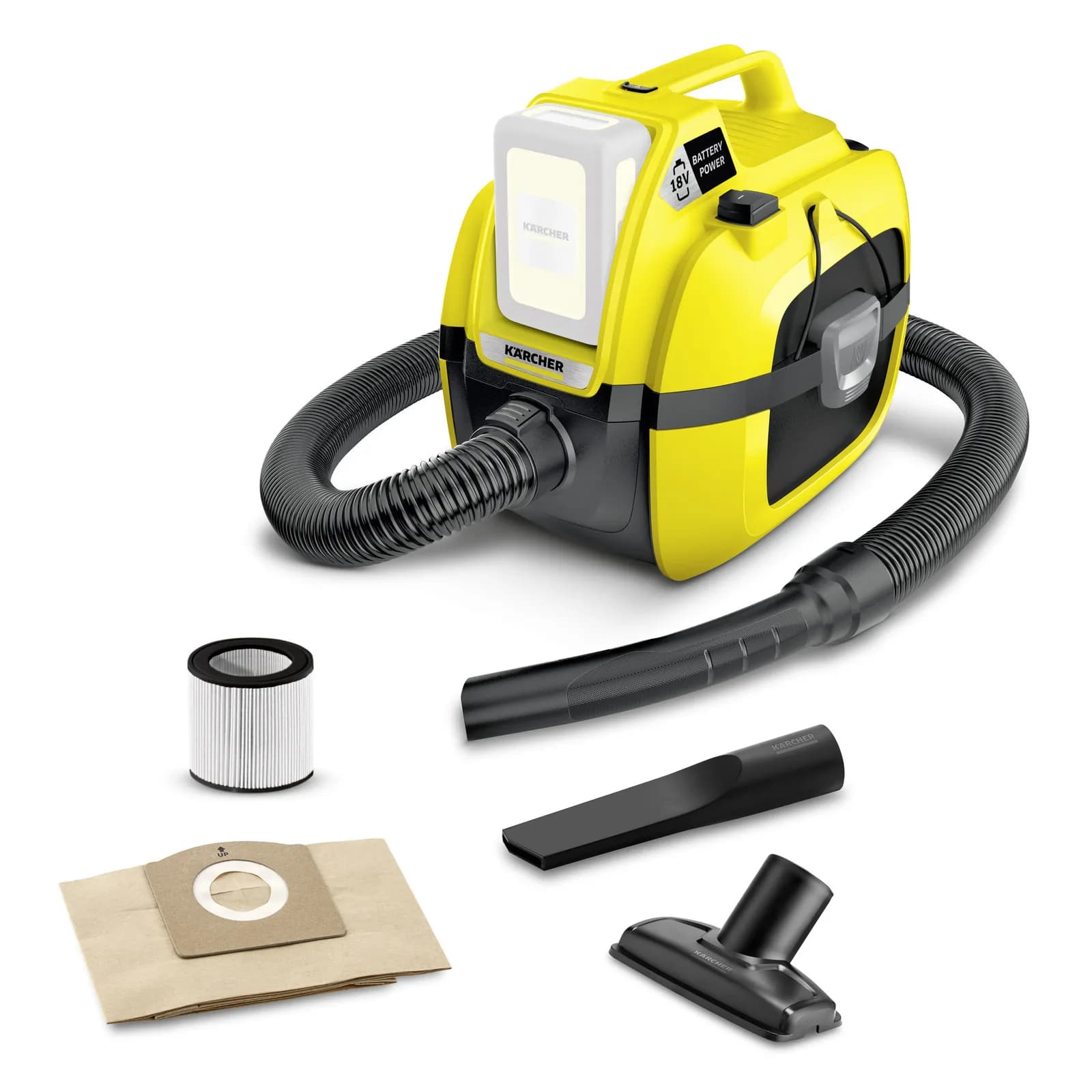 Kärcher WD 1 Compact Battery 7 L 18V -märkä-kuivaimuri, musta, keltainen