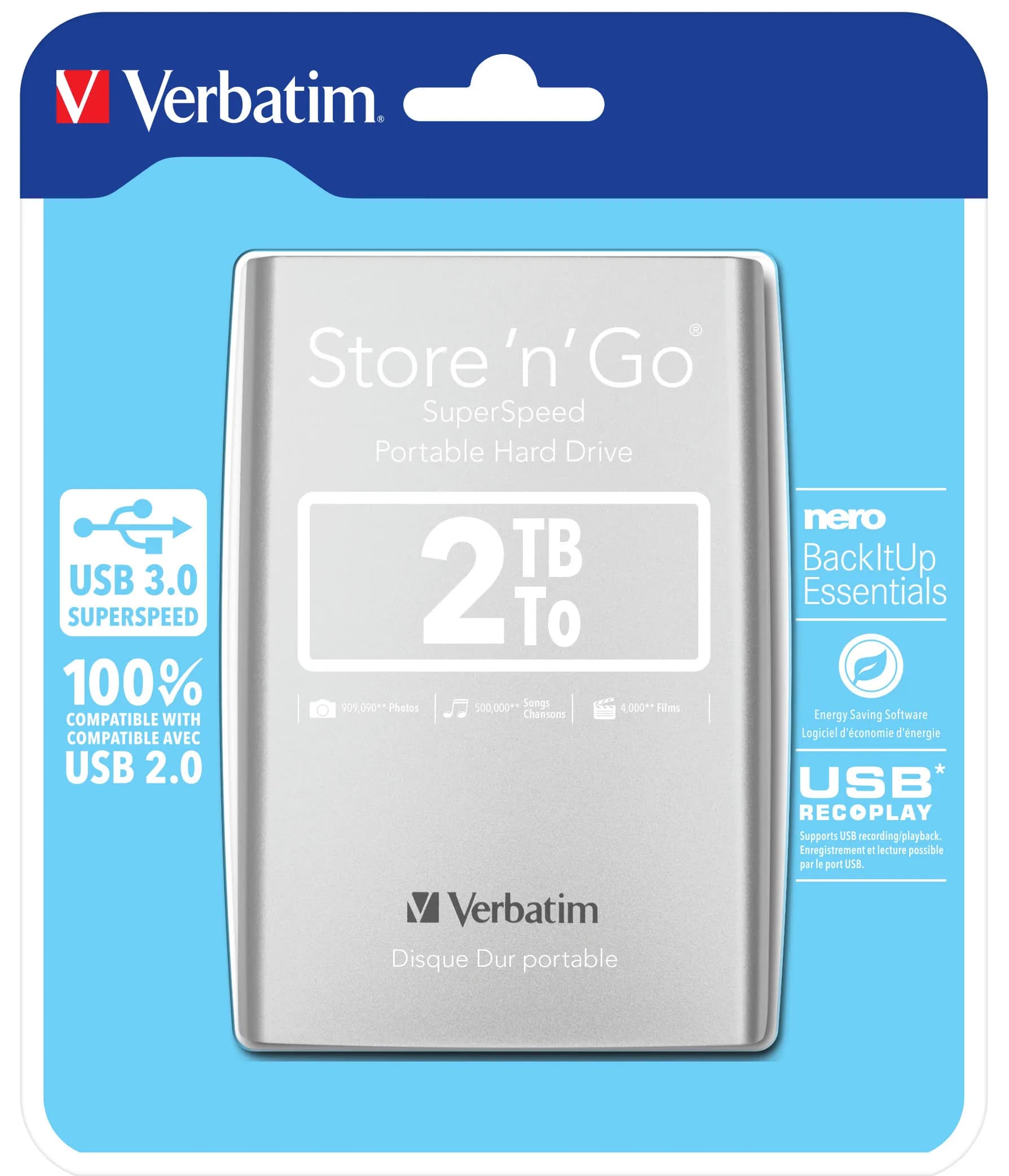 Verbatim Store "n" Go 2 Tt 2.5"" -ulkoinen HDD, hopea