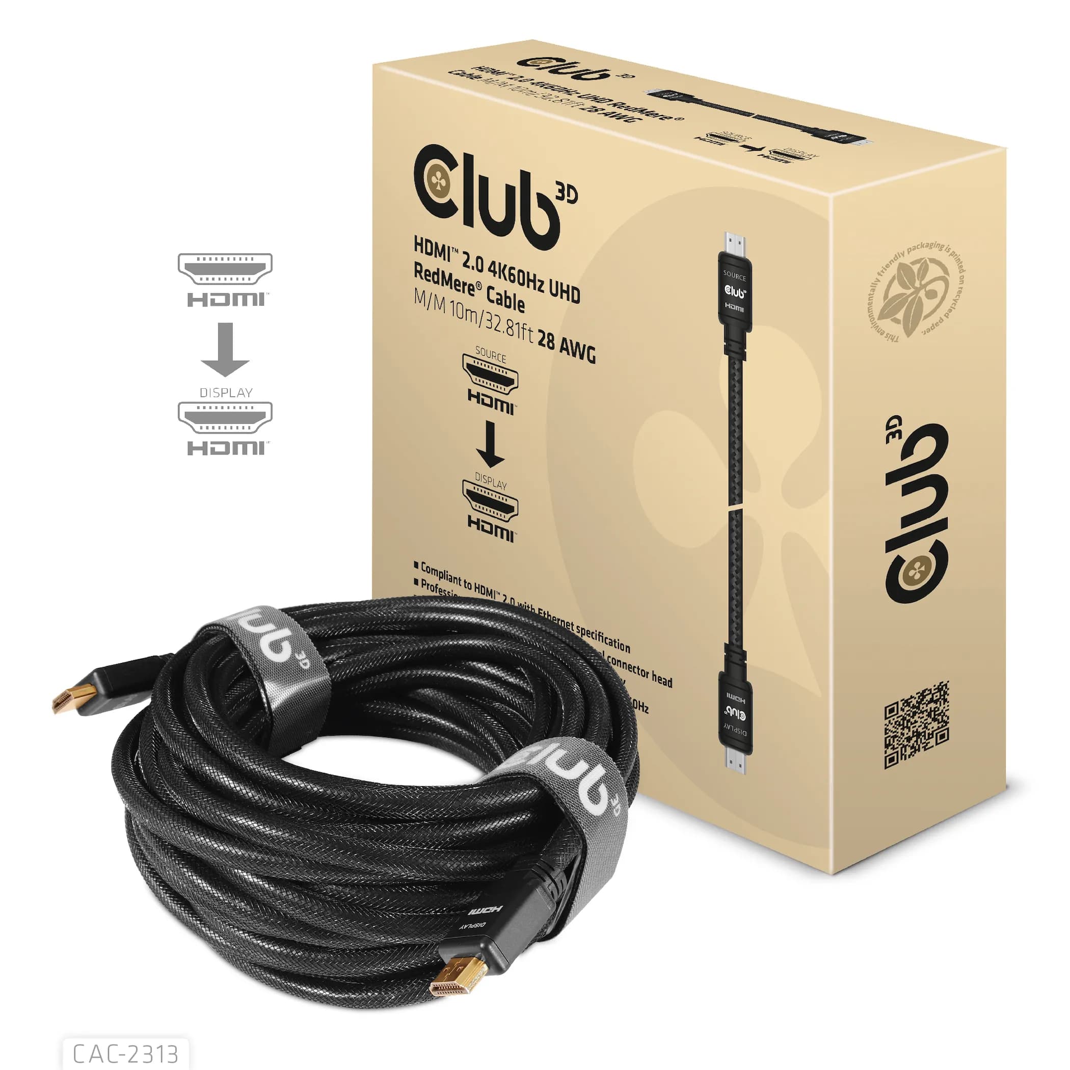 Club 3D CAC-2313 aktiivinen HDMI 2.0 -kaapeli, jossa Ethernet, 4K, 10 m, musta