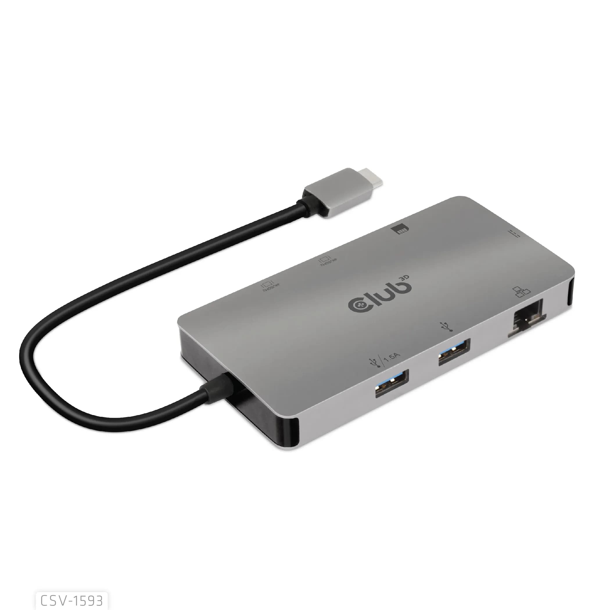 Club 3D 3.2 Gen1 USB-C 8-in-1 -hubi, Harmaa