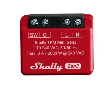 Shelly Plus 1PM Mini (Gen3) -relekytkin Wi-Fi-verkkoon