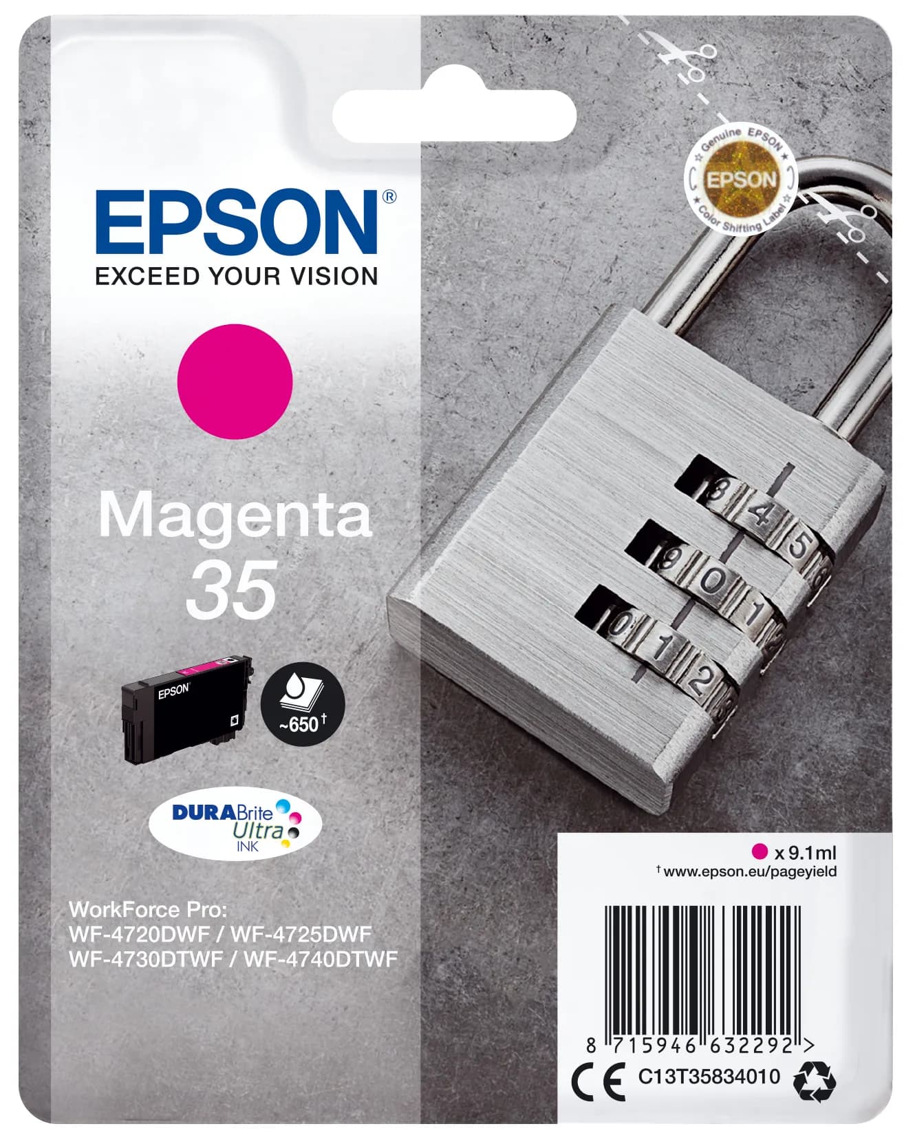 Epson 35 Padlock -mustekasetti, 9.1 ml, magenta