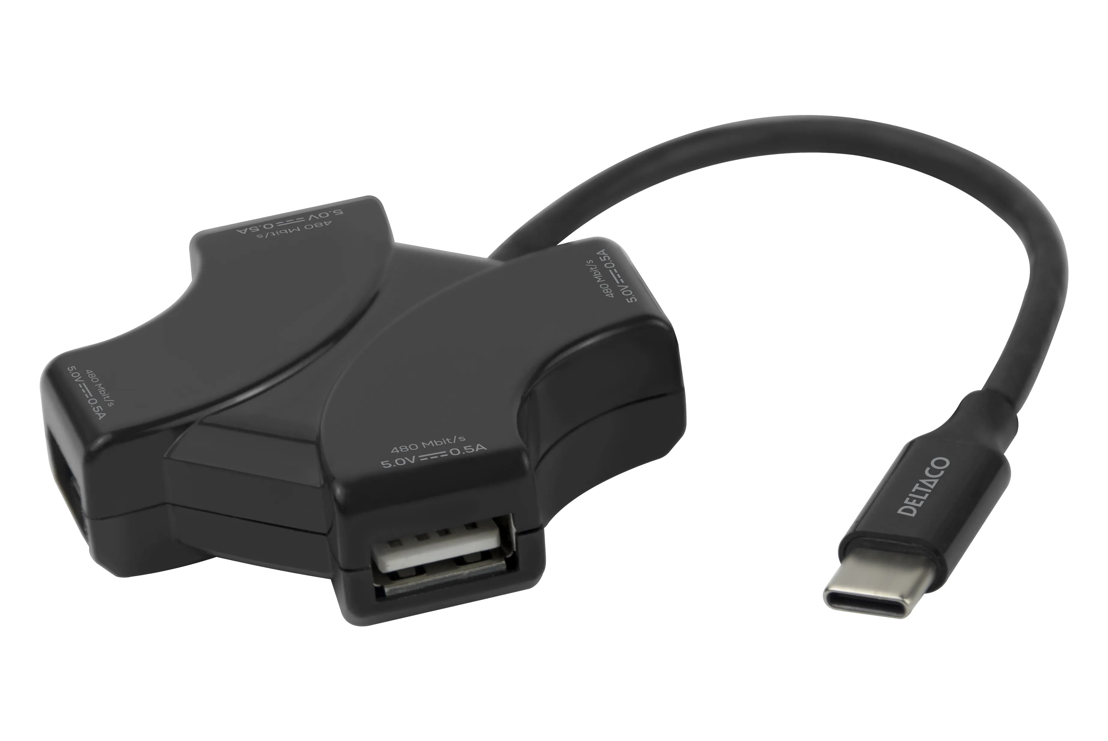 DELTACO USB-C hub, 4x USB-A 480 Mbps, black