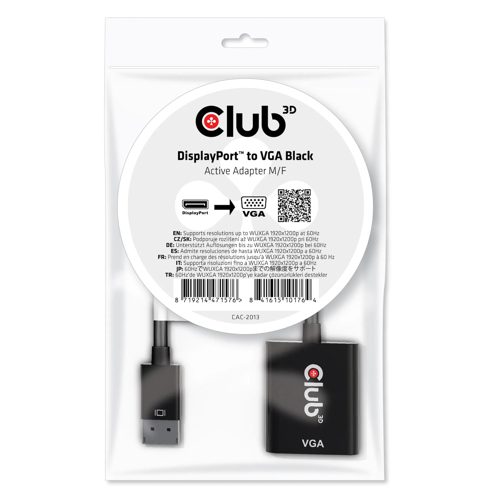 Club 3D DisplayPort Male - VGA Female, uros/naaras, aktiivinen -sovitin, musta