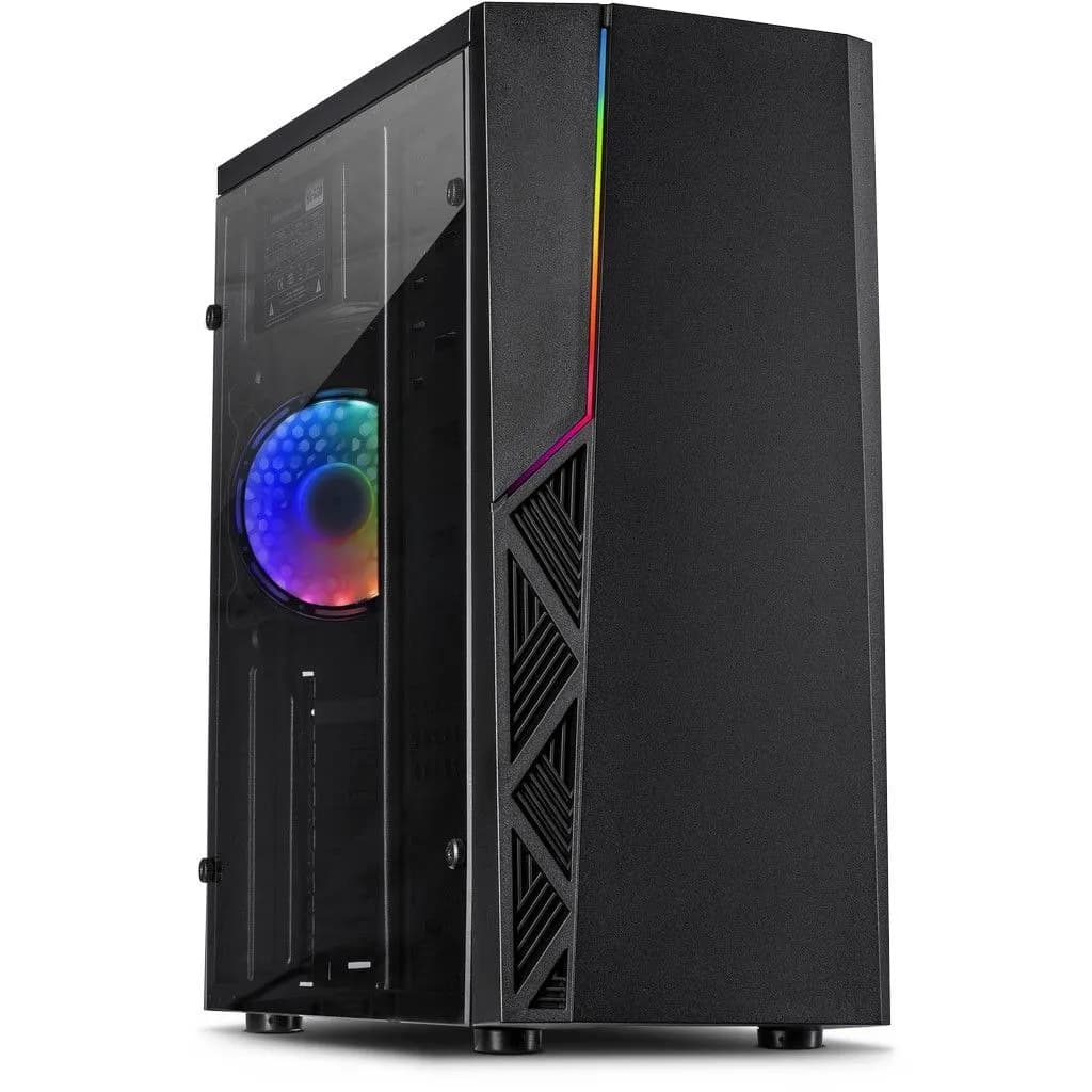 Inter-Tech B-02 RGB -miditornikotelo ikkunalla, RGB-valaistuksella, musta