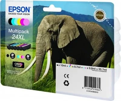 Epson Claria Photo HD T2438 XL -mustekasettipakkaus, 65.7 ml, musta/syaani/vaaleansyaani/vaaleanmagenta/magenta/keltainen, 6 kpl