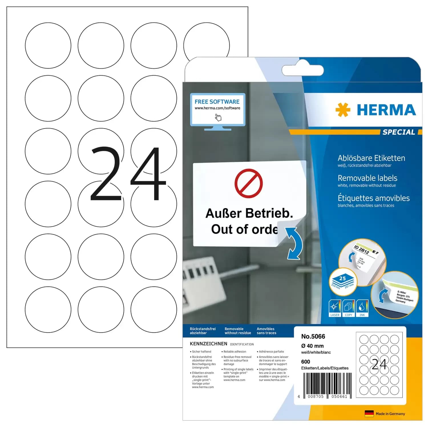 Herma label removable ø40 (600)