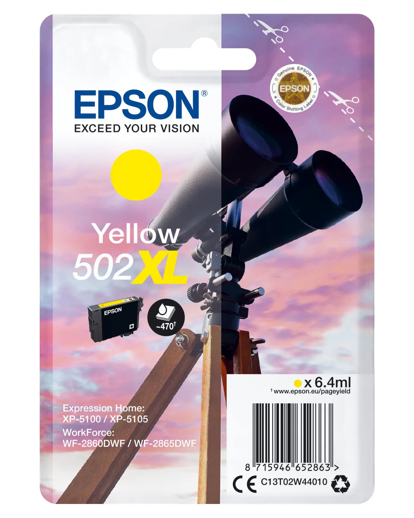 Epson 502XL -mustekasetti, 6.4 ml, keltainen
