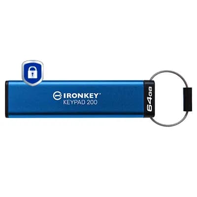 Kingston IronKey Keypad 200 USB 3.2 Gen 1 64 Gt -muistitikku, sininen