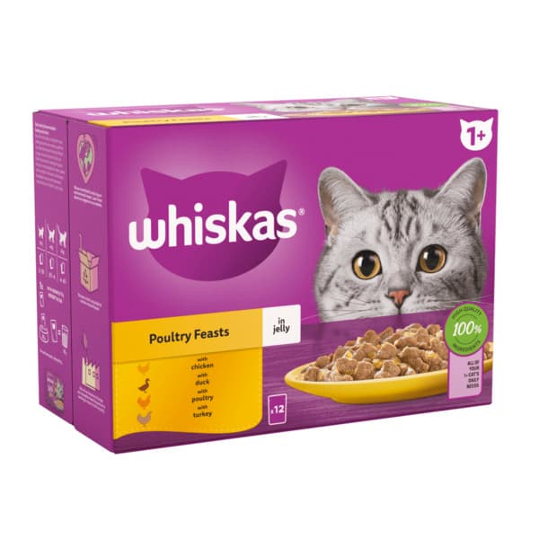 Whiskas Poultry Feasts in Jelly, Kissan märkäruoka, Adult, 80 x 85 g