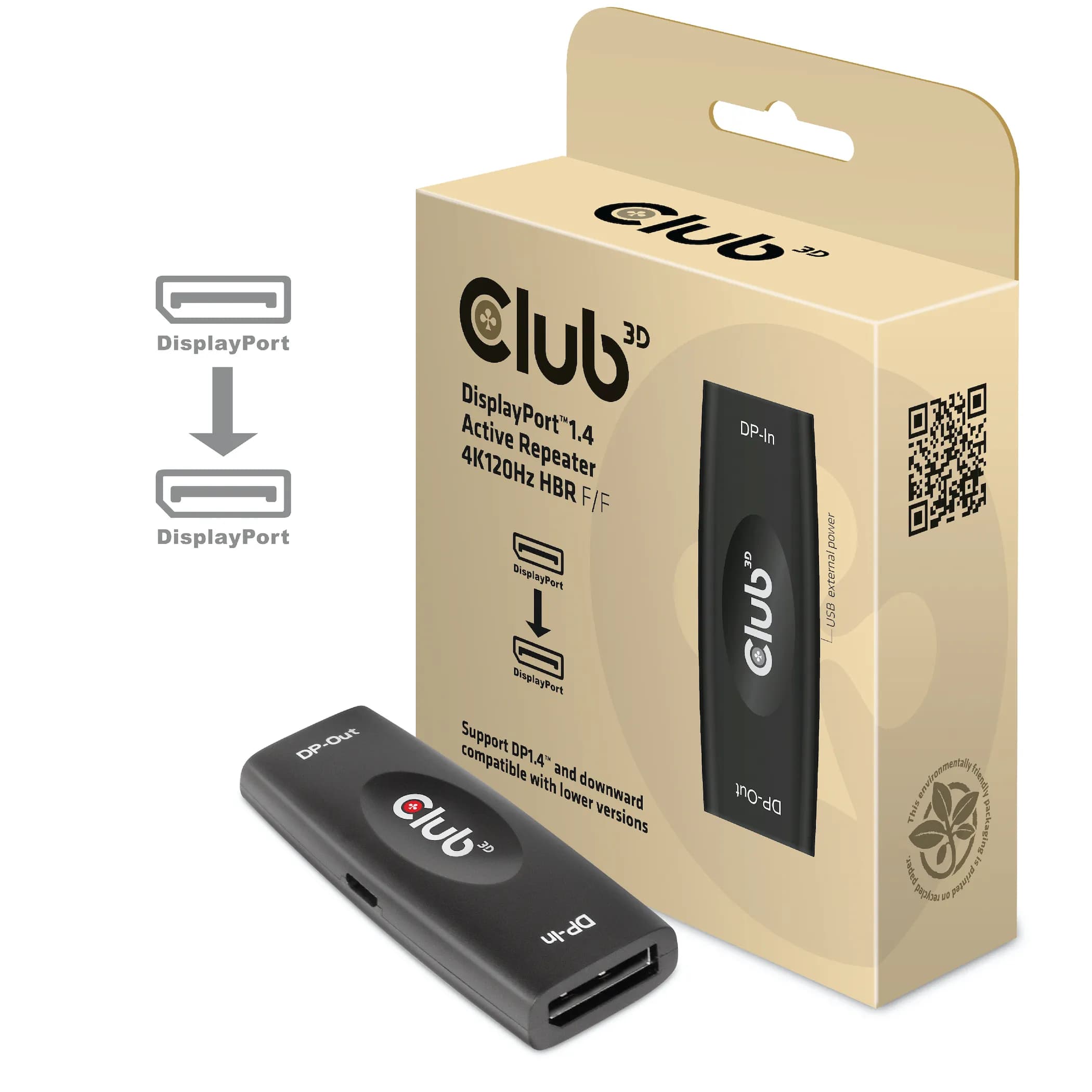 CLUB 3D Displayport 1.4 4K 120Hz HDR Active Repeater -sovitin, Musta