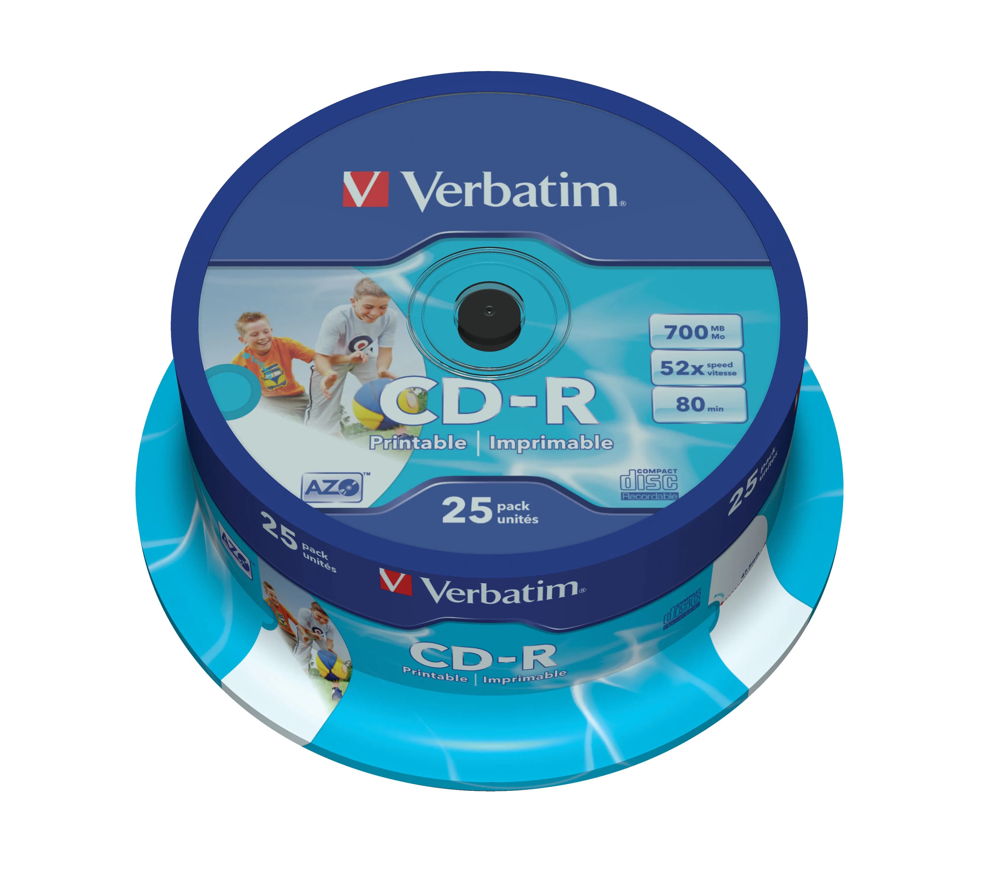 Verbatim CD-R, 52x, 700 MB/80 min, 25-pakkaus, spindle, AZO, printable