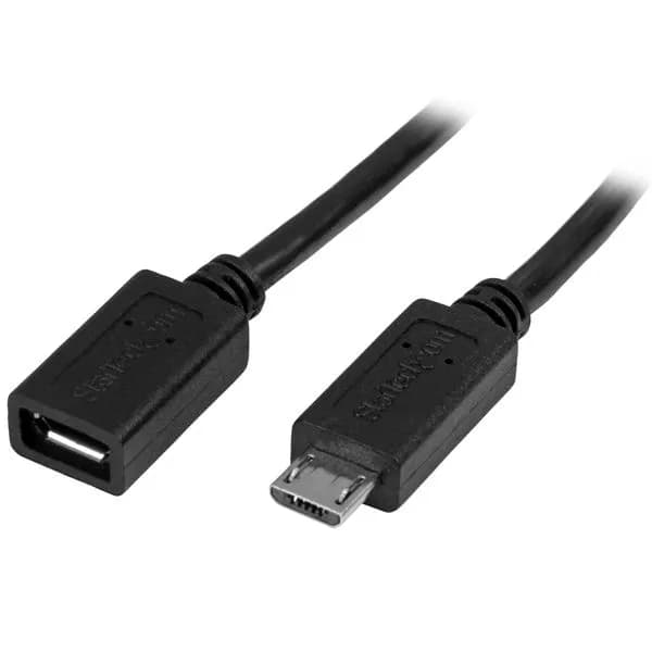 StarTech USB 2.0 Micro USB -jatkokaapeli, 0,5 m, musta