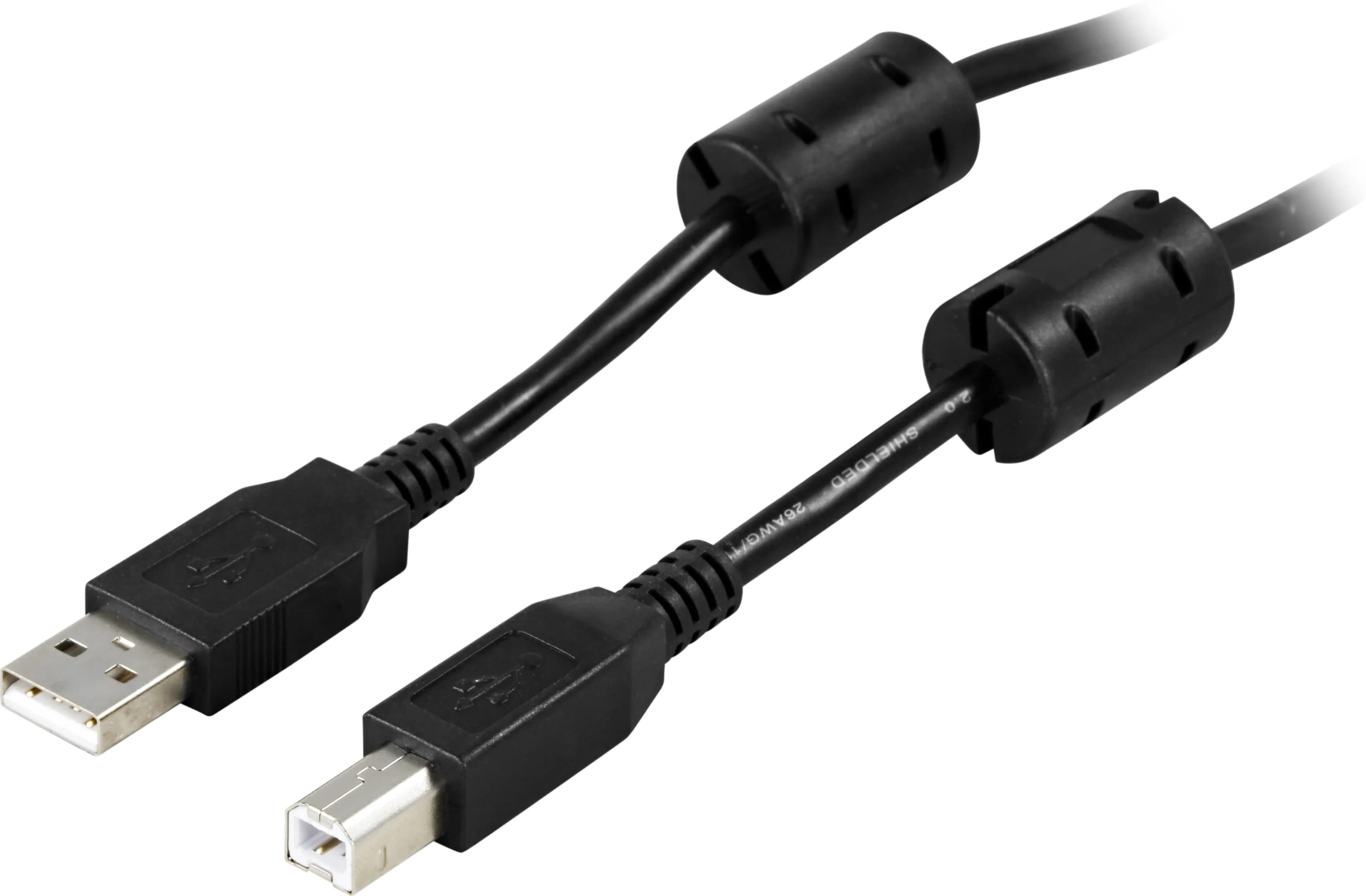Deltaco USB 2.0 USB-A – USB-B -kaapeli ferriittiytimillä, 5 m, musta