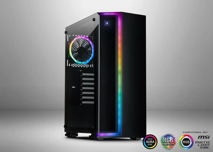 Inter-Tech S-3906 Renegade -miditornikotelo ikkunalla, RGB-valaistuksella, musta
