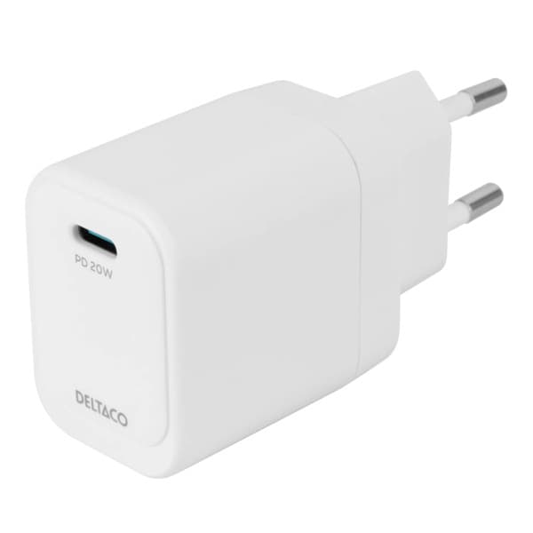 Deltaco 1x USB-C PD 20W USB-laturi, valkoinen