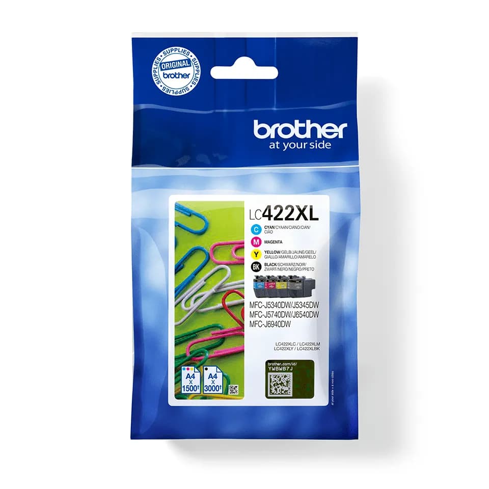 Brother LC422XLVAL XL-mustekasettipakkaus, musta, syaani, magenta, keltainen, 4 kpl