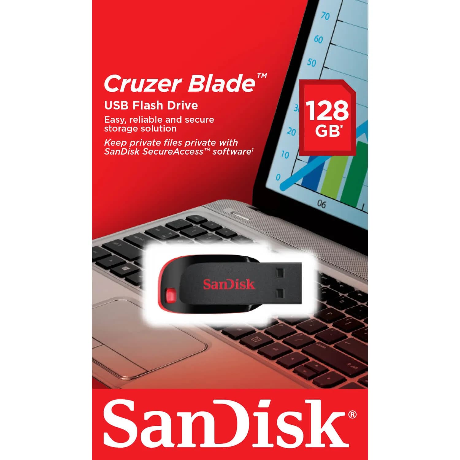 SanDisk USB 2.0 128 Gt -muistitikku, musta
