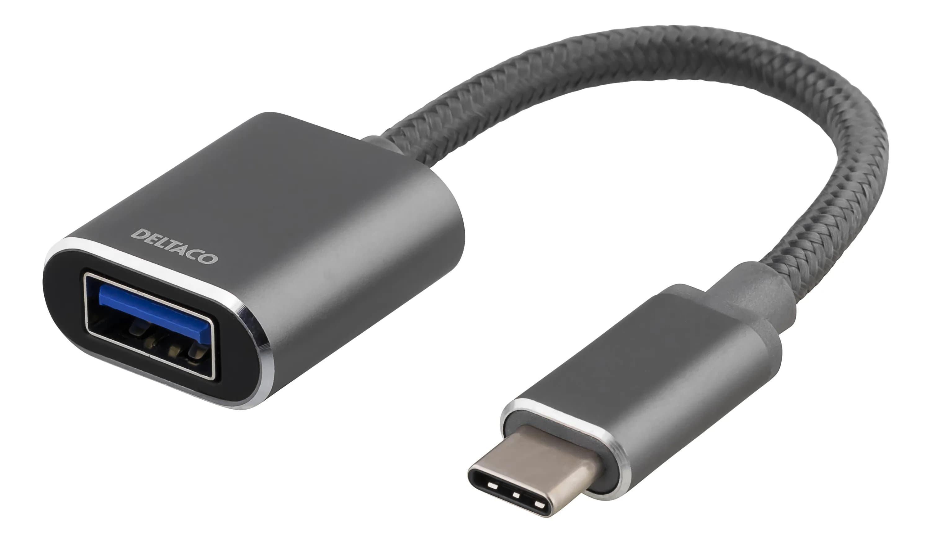 Deltaco USB C 3.1 Gen 1 to USB A Aluminium space grey Color box