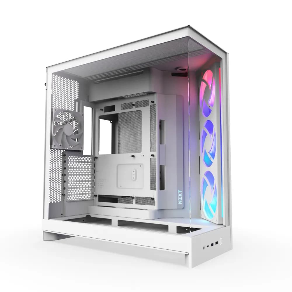 NZXT H9 Flow RGB (2025) -miditornikotelo ikkunalla ja RGB-valaistuksella, valkoinen