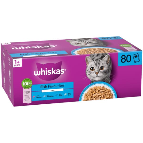 Whiskas Fish Favourites in Jelly, Kissan märkäruoka, Adult, 80 x 85 g