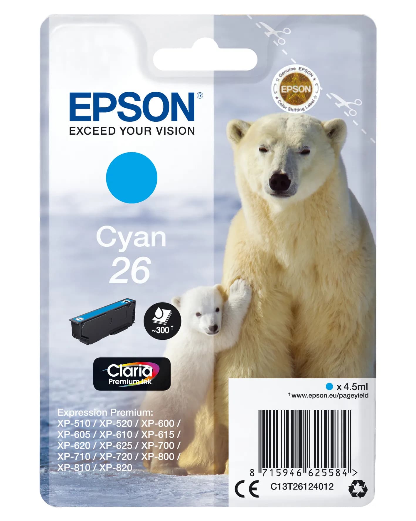 Epson 26-mustekasetti, 4.5 ml, cyaani