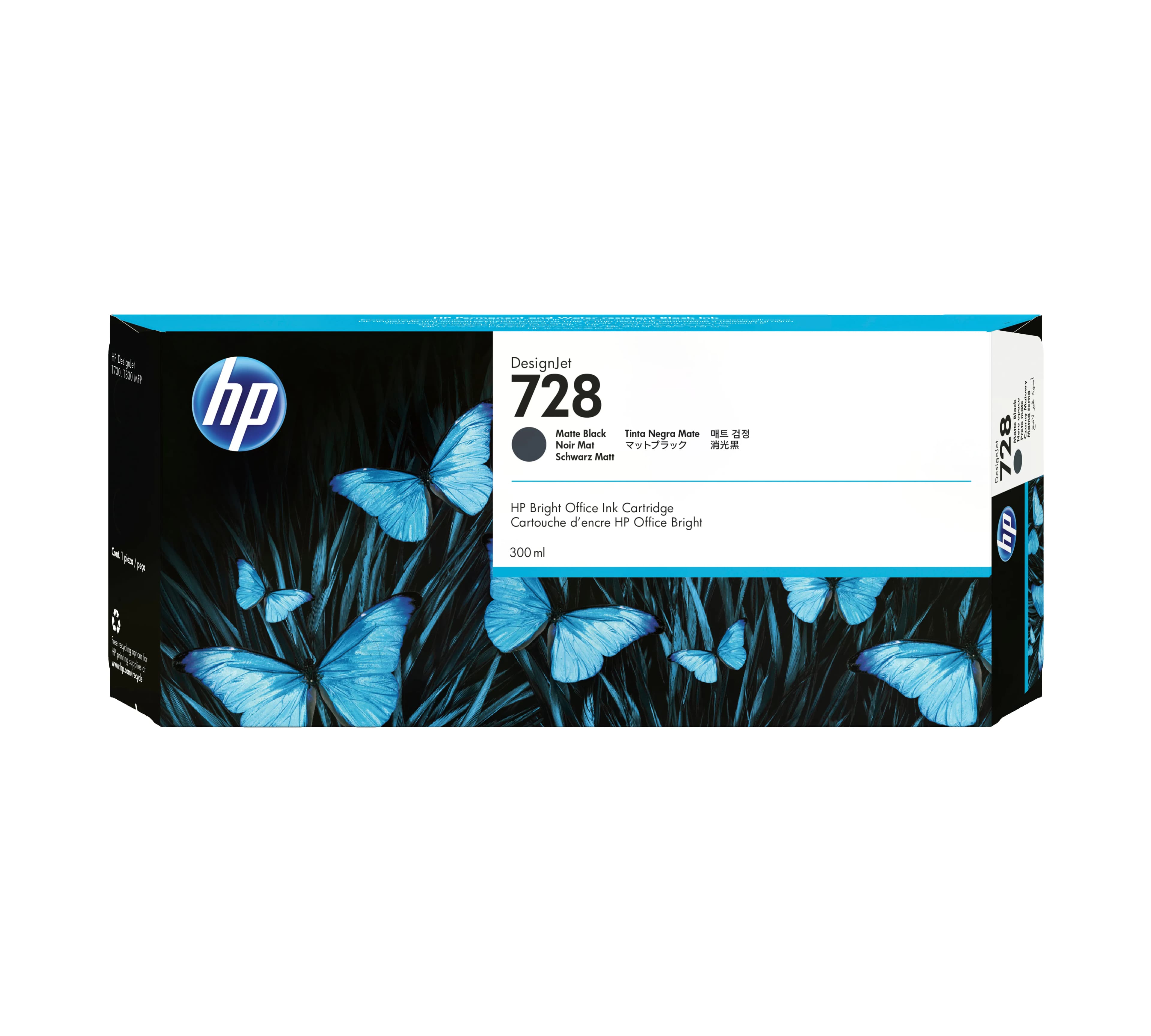 HP 728 -mustekasetti, 300 ml, mattamusta