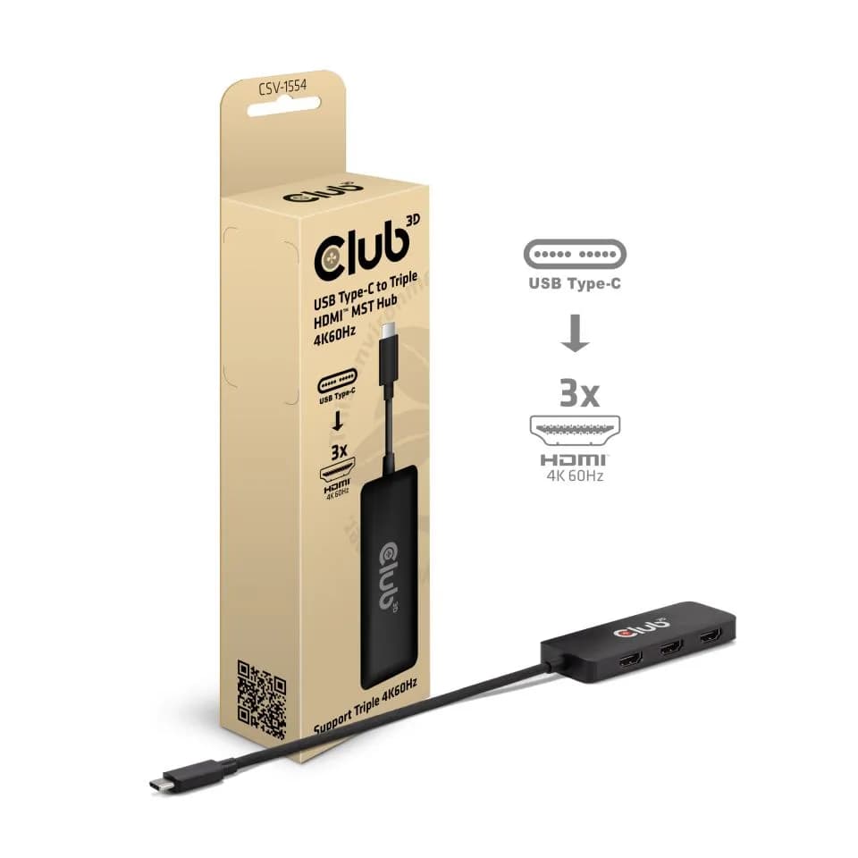 Club 3D USB-C - 3x HDMI MST 4K60Hz -sovitin, Musta