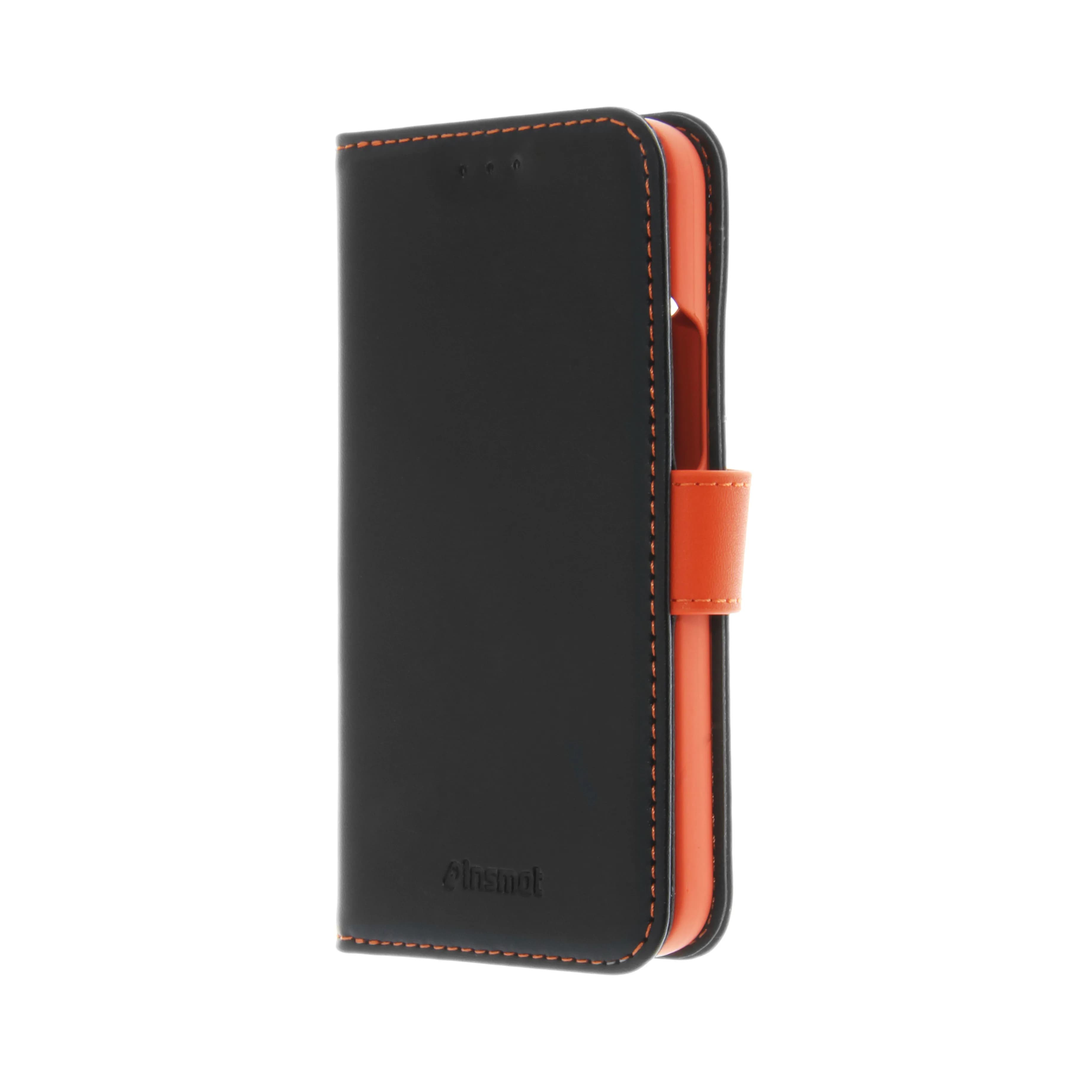 Insmat Flip Case, iPhone 13 mini -lompakkokotelo, Musta/Oranssi