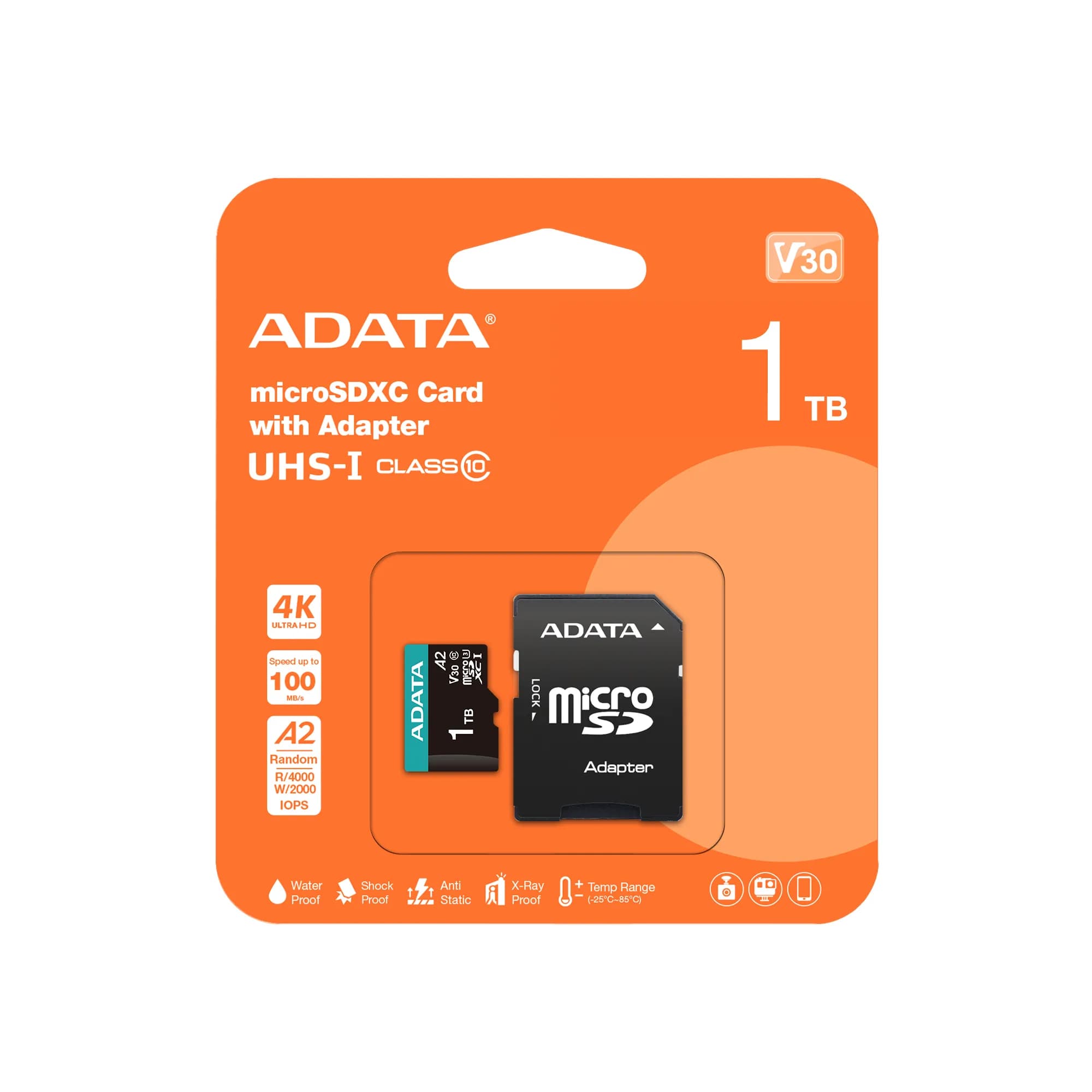 A-DATA Premier Pro 1 Tt MicroSDXC UHS-I U3 V30 A2 -muistikortti + SD-adapteri