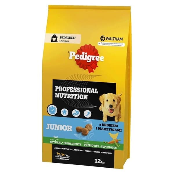 Pedigree Professional Nutrition Junior siipikarjaa ja vihanneksia, Koiran kuivaruoka, Keskisuuret ja suuret rodut, 12 kg