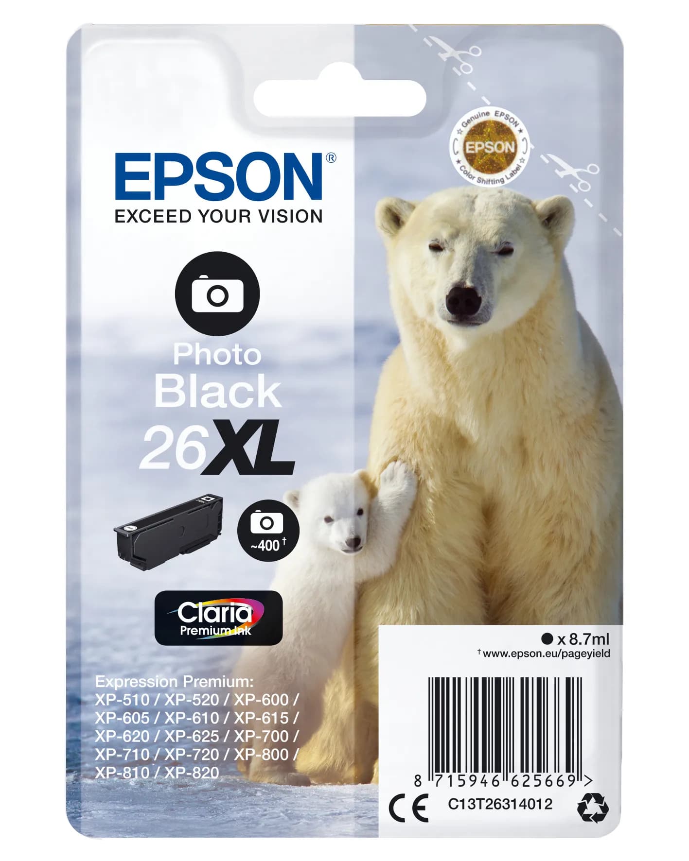 EPSON 26 XL -mustekasetti, 8.7 ml, valokuvamusta