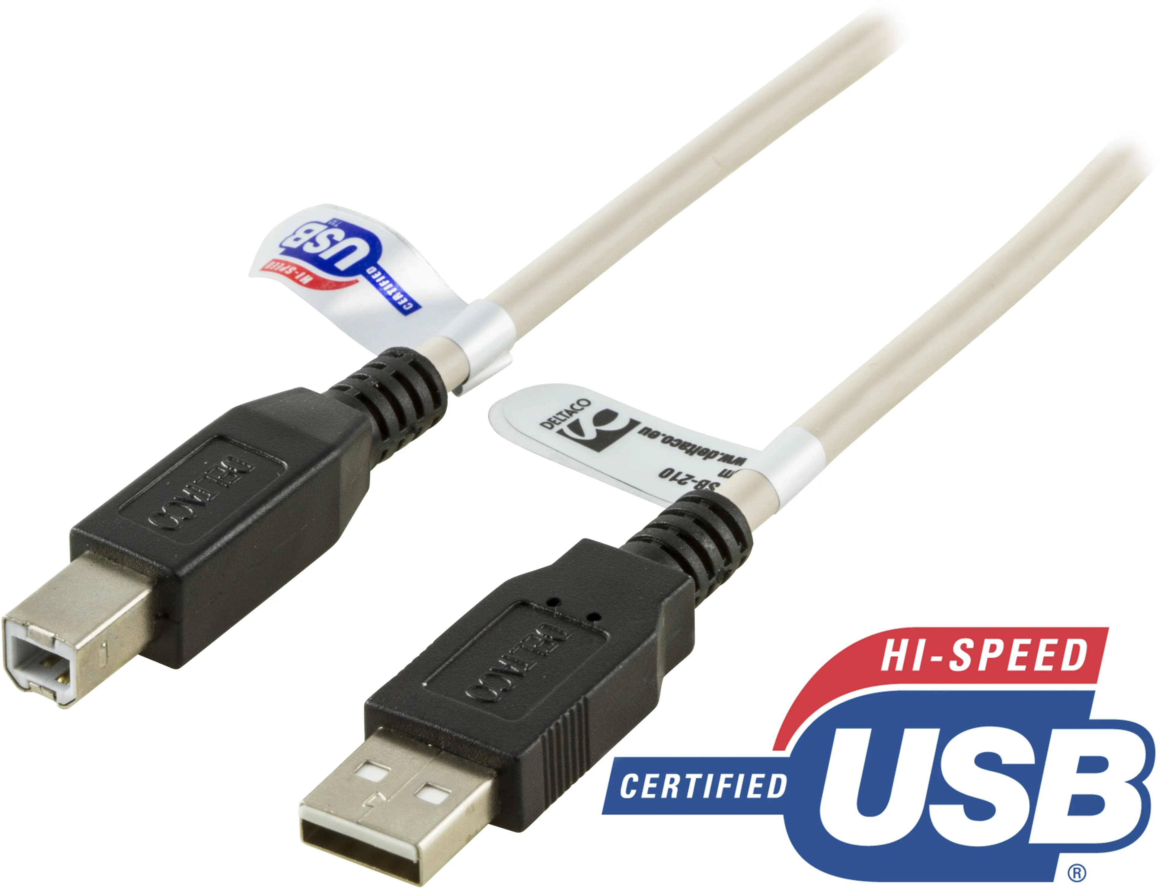Deltaco USB 2.0 USB-A – USB-B -kaapeli, 1 m, harmaa