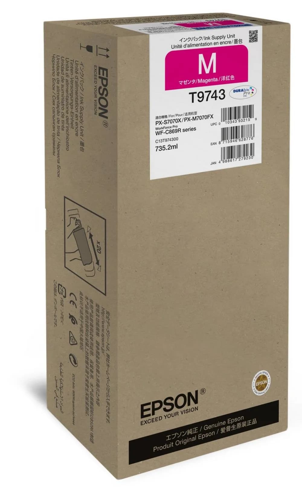 Epson T9743 XXL-mustekasetti, 735.2 ml, magenta