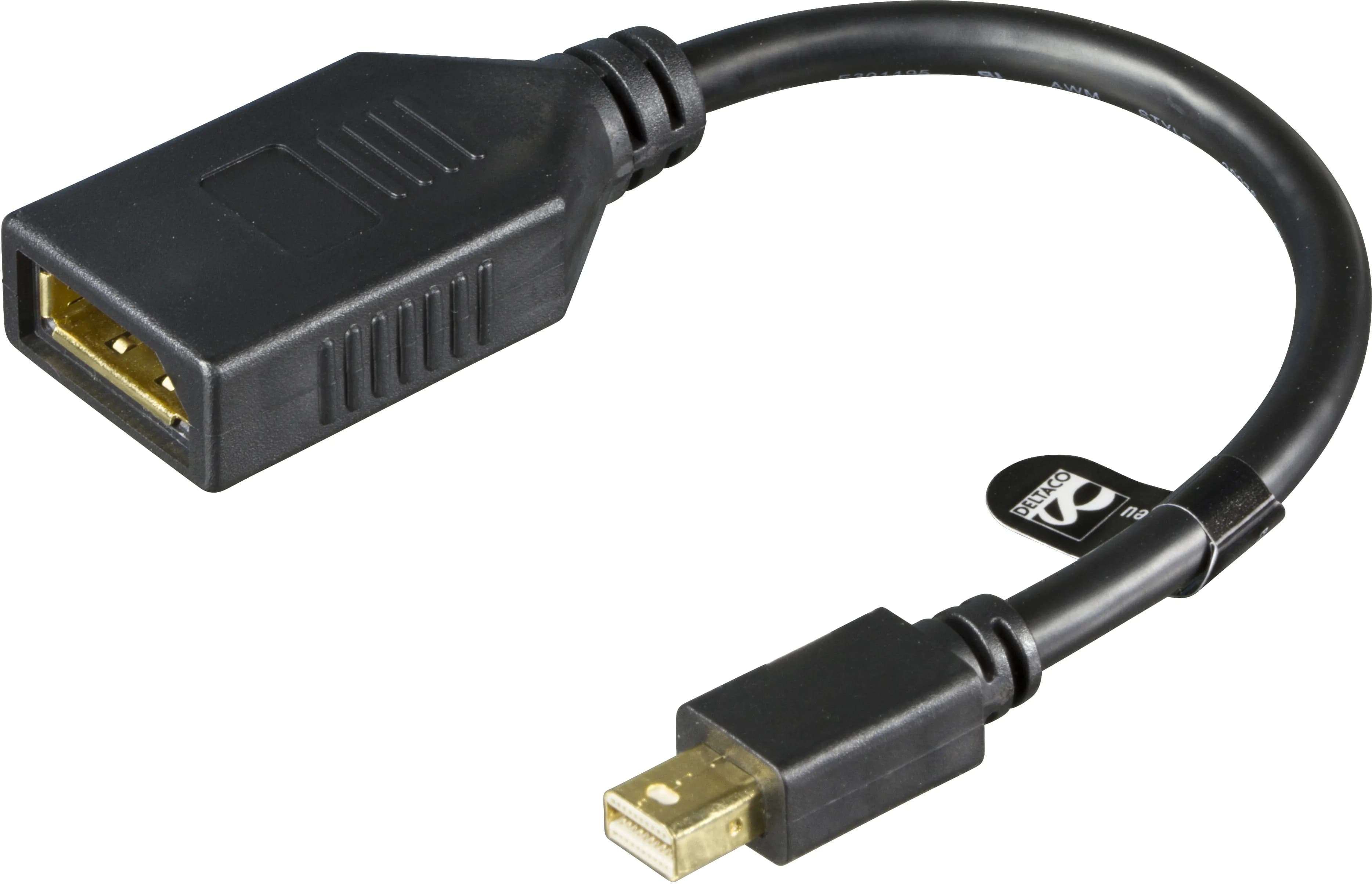 Deltaco DisplayPort – Mini DisplayPort -adapteri, Musta