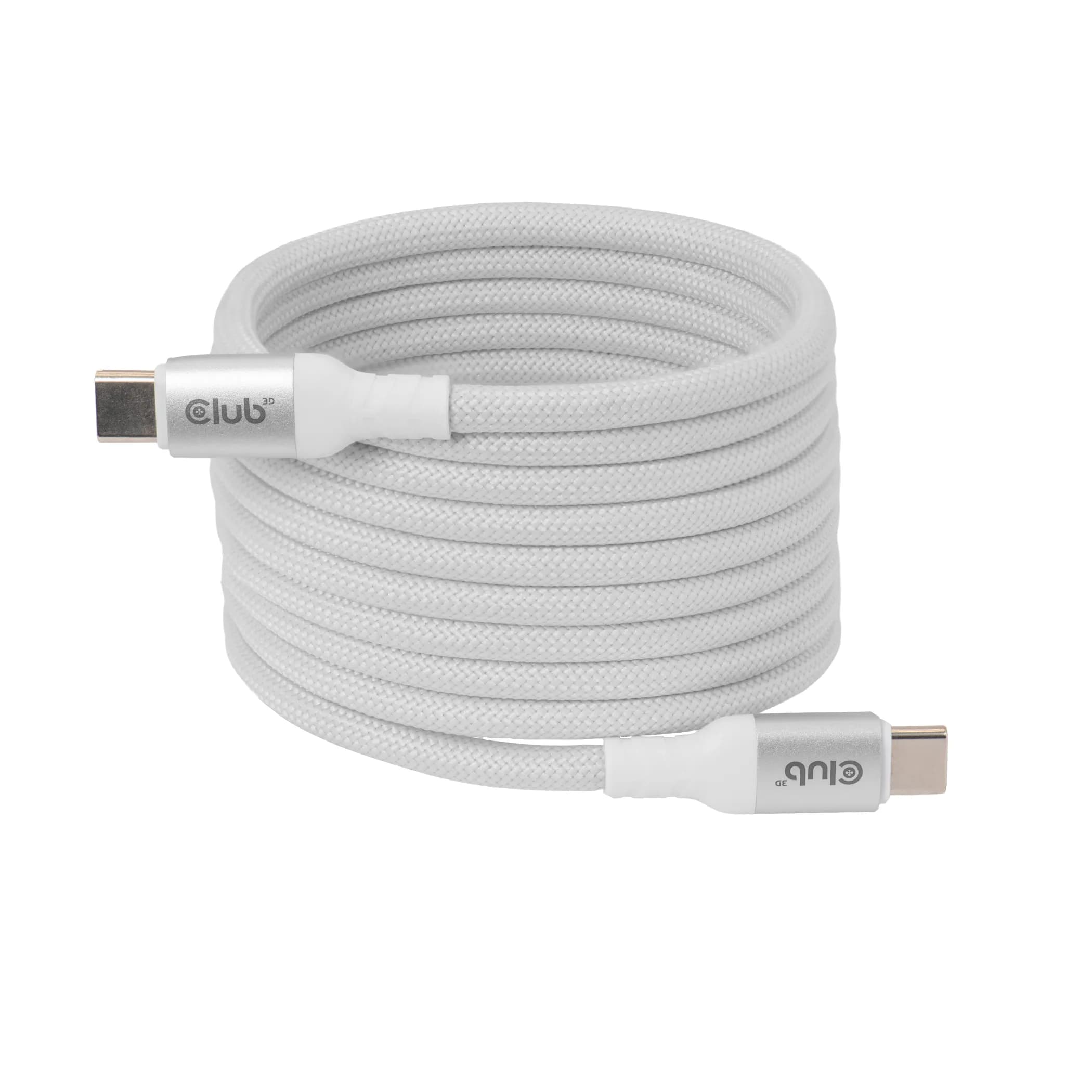 Club 3D Magnetic-Coil USB-C -kaapeli, 240 W, 2 m, valkoinen