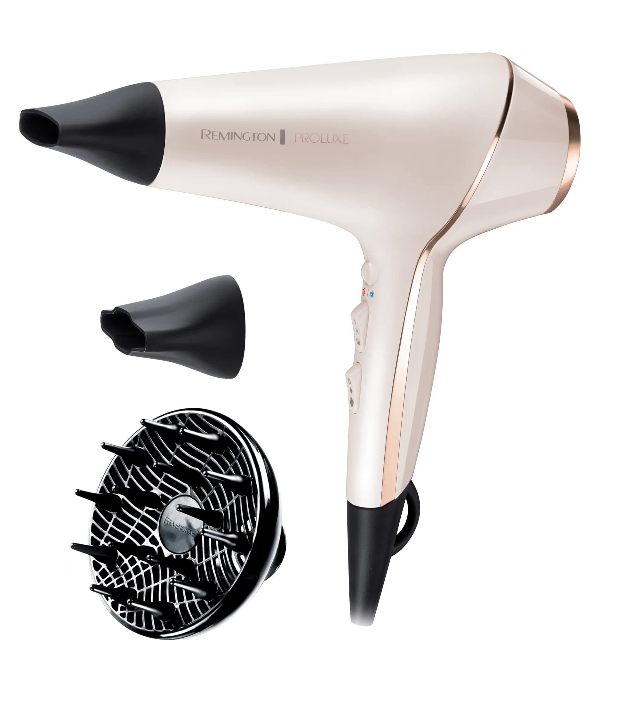 Remington PROluxe AC9140, 2400 W -hiustenkuivaaja, beige mustilla yksityiskohdilla